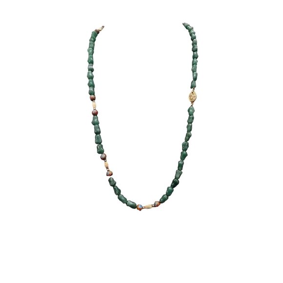 Silver Chinese Export Red Cloisonné, Aventurine Knotted Bead Necklace 30" L E869 - Picture 5 of 12